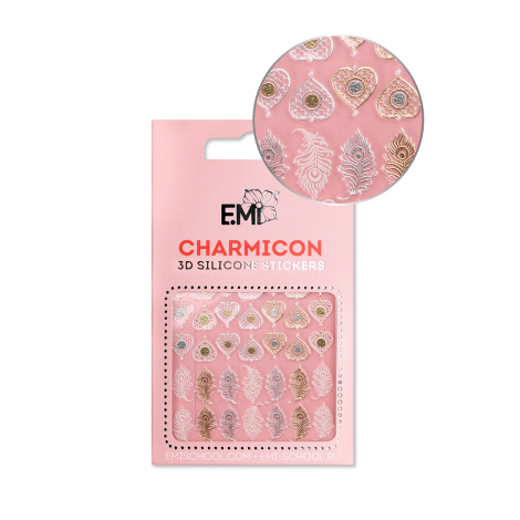 E.Mi Charmicon 3D Silicone Stickers #107 Feathers and Hearts - samolepka