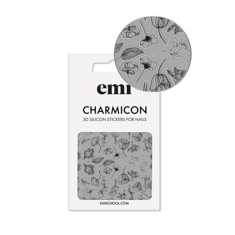 E.Mi Charmicon 3D Silicone Stickers #176 Black Flowers - samolepka
